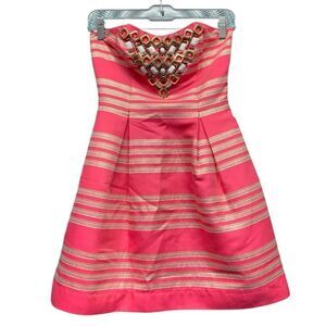 Lilly Pulitzer Strapless Mini Dress in Pink & Gold Size 00